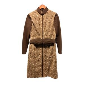 Oscar de la Renta Boutique Dress Women's 12 Brown Geometric Midi Elegant Vintage